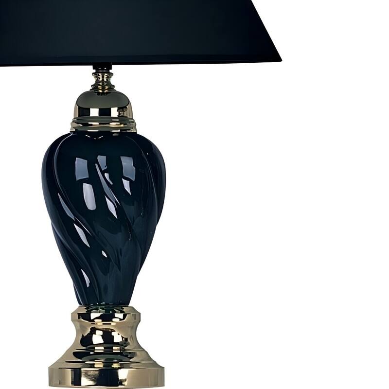 Tall Ceramic Table Lamp, Urn-Shaped with Black finish, Linen Shade