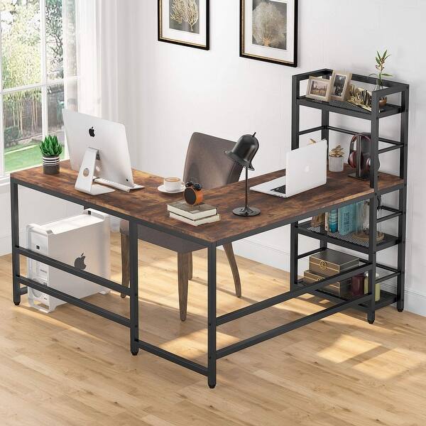 Tribesigns 59 Inch L Shaped Computer Desk with 4Tier Storage Shelves