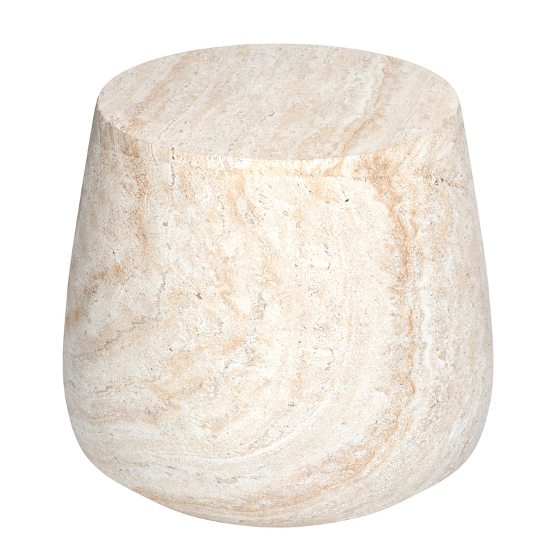 Barrel Travertine Stone Finish Italian Design MgO Side Accent Table - 18.8"x18.8"x16.1"