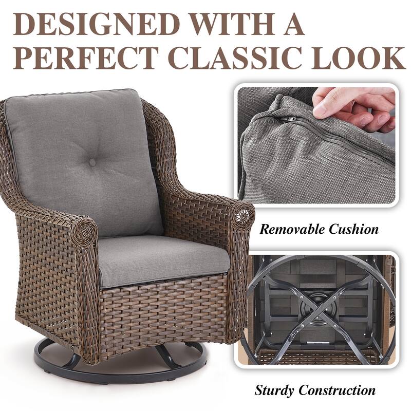 2 Piece Outdoor Swivel Chairs with Cushion