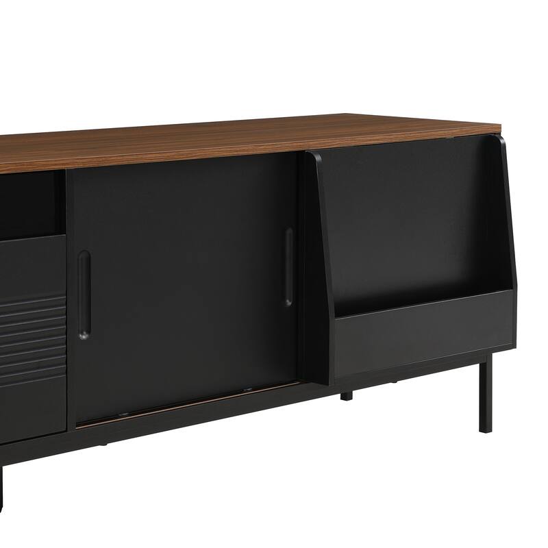 Farmhouse TV Stand for TVs up to 75 Inches, Sliding Doors TV Cabinet TV Console Table for Living Room