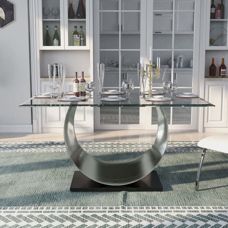 Heer Modern Black Steel U-shaped Pedestal 7-Piece Dining Set by Furniture of America