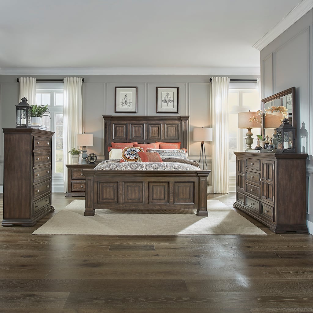 Liberty Furniture Big Valley Panel Bed, Dresser, Mirror, Chest, and Nightstand- California King, King or Queen