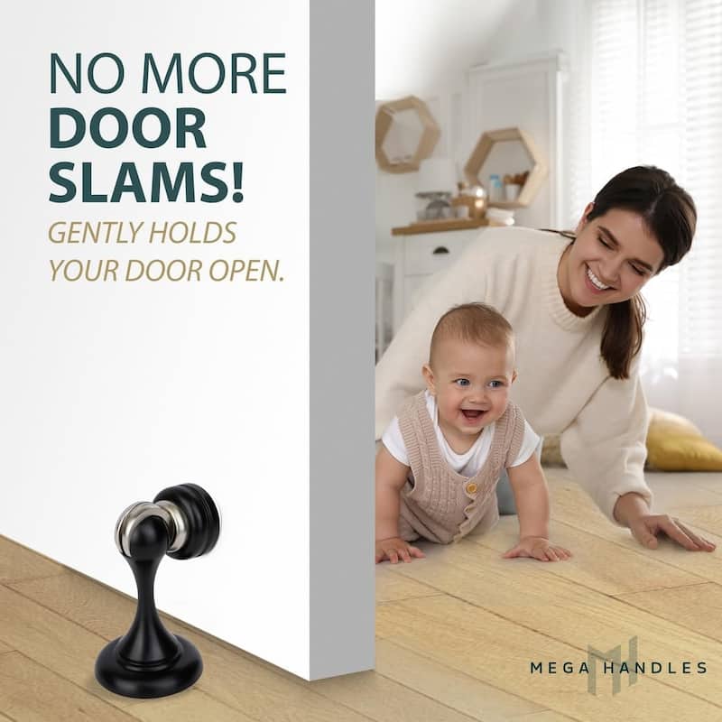 Mega Handles Magnetic Door Stopper with Screws | Heavy Duty Zinc Door Knob and Wall Protection