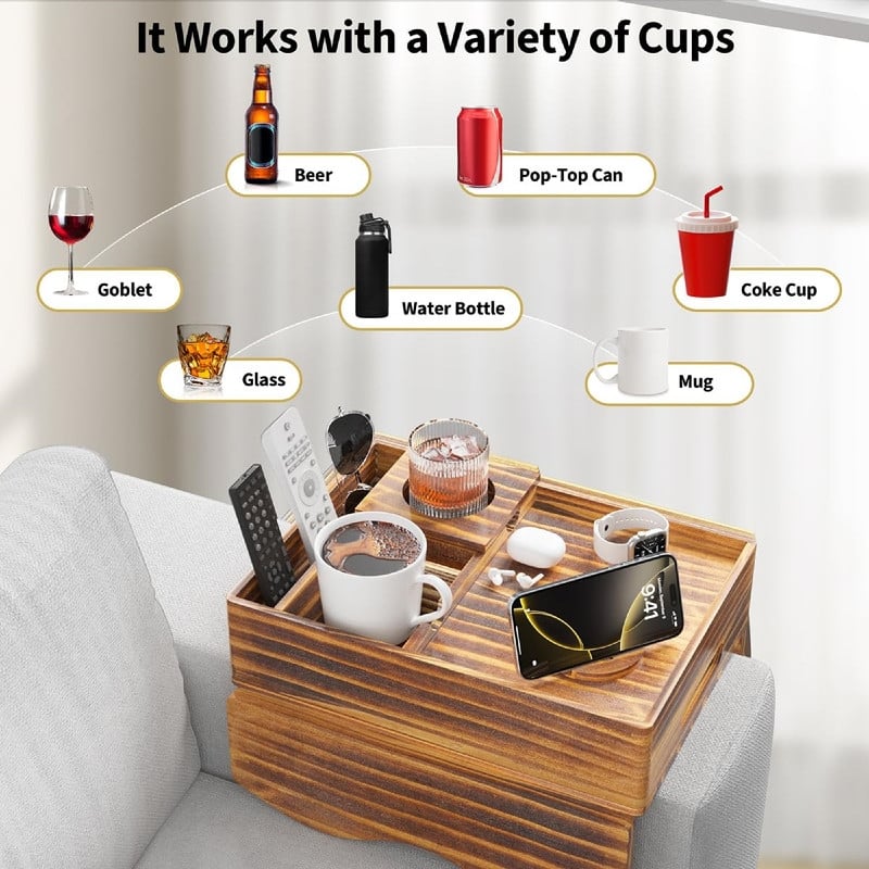 Couch Cup Holder Tray - 13.9"L x 9.8"W x 3"H