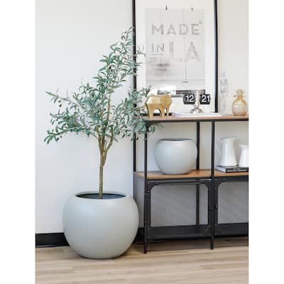 Indoor/Outdoor 1-piece Large Minimalist Fiberstone Lightweight Round Curve Balloon Ball Tapered Decor Planter Pot - 16, 10 in
