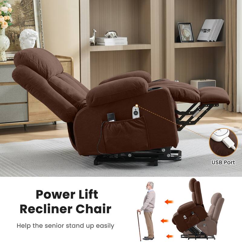 Power Lift Recliner Chair with Heat & Massage, USB Port & Remote Control for Elderly & Living Room