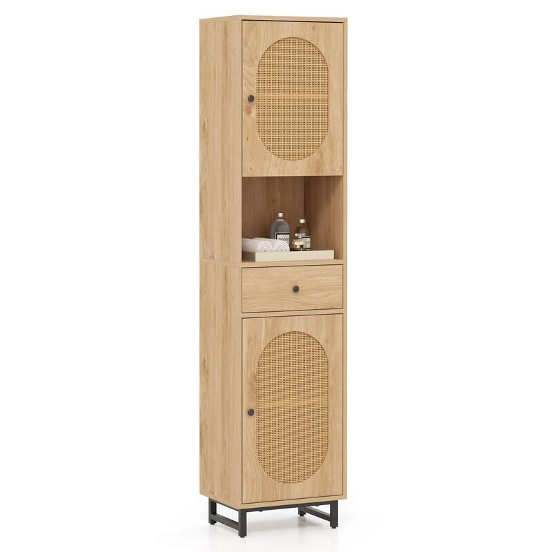 Costway 67" Tall Bathroom Cabinet with 2 Doors Open Compartment & - See Details - Beige - See Details