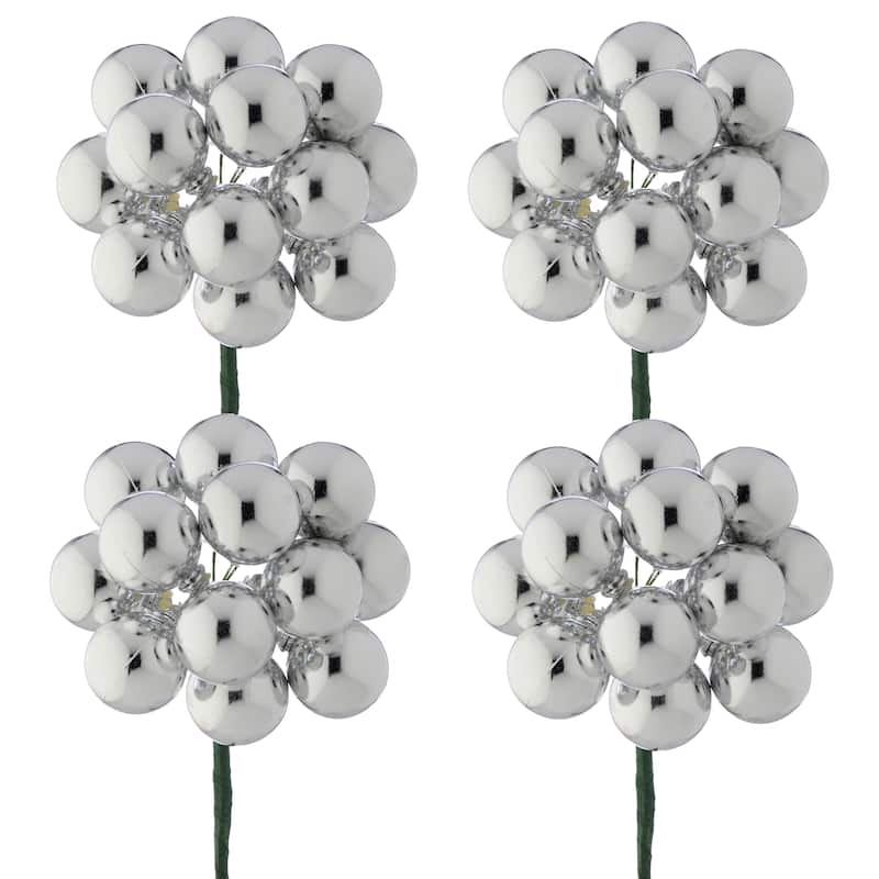 30mm Shatterproof Plastic 12 Bunch Shiney Stemball Set of 4