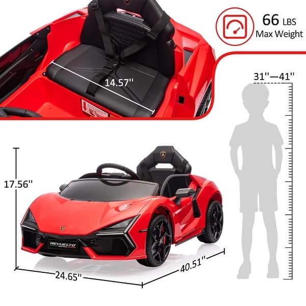 dimension image slide 6 of 7, 12V Kids Ride On Car, Licensed Lamborghini Revuelto Electric Car for Kids