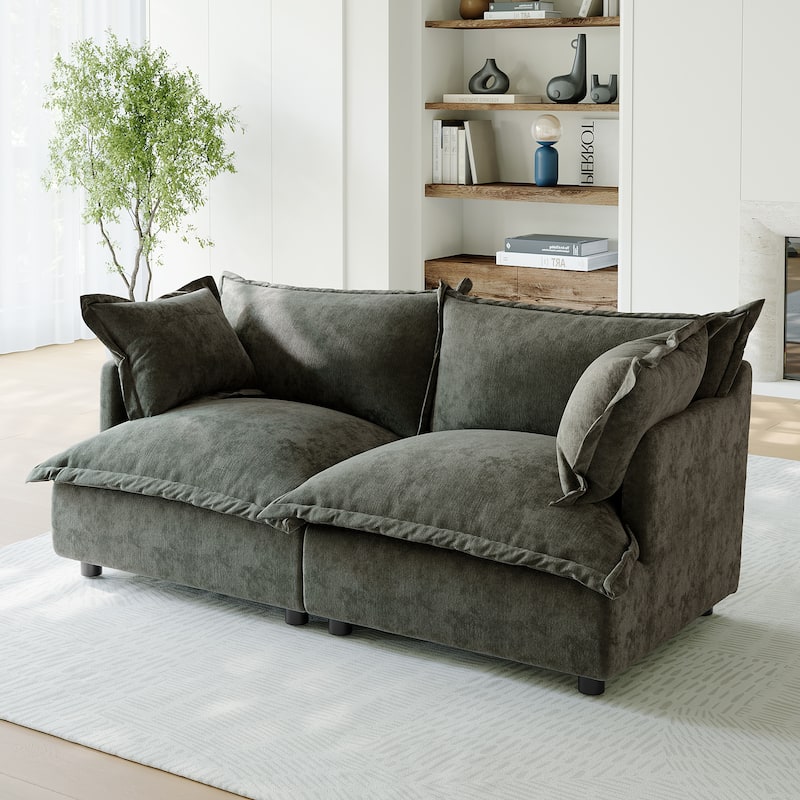 80"W Upholstered Chenille Comfy Cloud Couch Modular Sectional Sofa - Grey