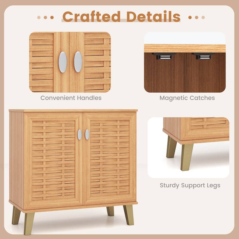 Costway 2-Door Shoe Cabinet with Ventilated Woven Doors & 3 Removable - See Details