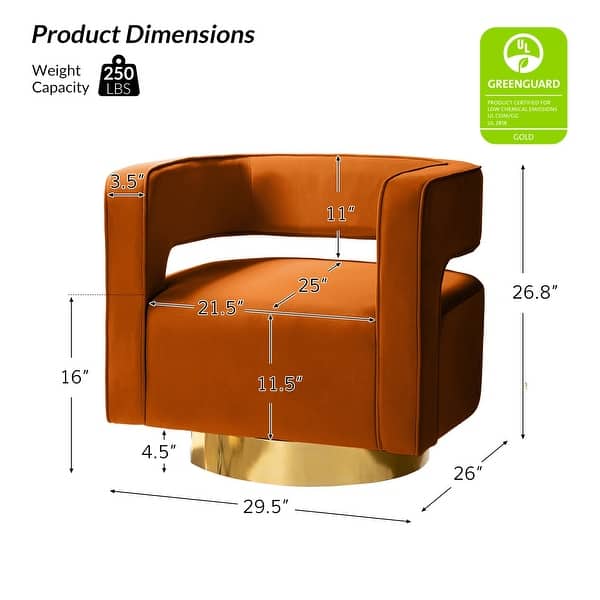 dimension image slide 11 of 14, HULALA HOME Carisa Modern Upholstered Swivel Open-Back Barrel Chair with Golden Base