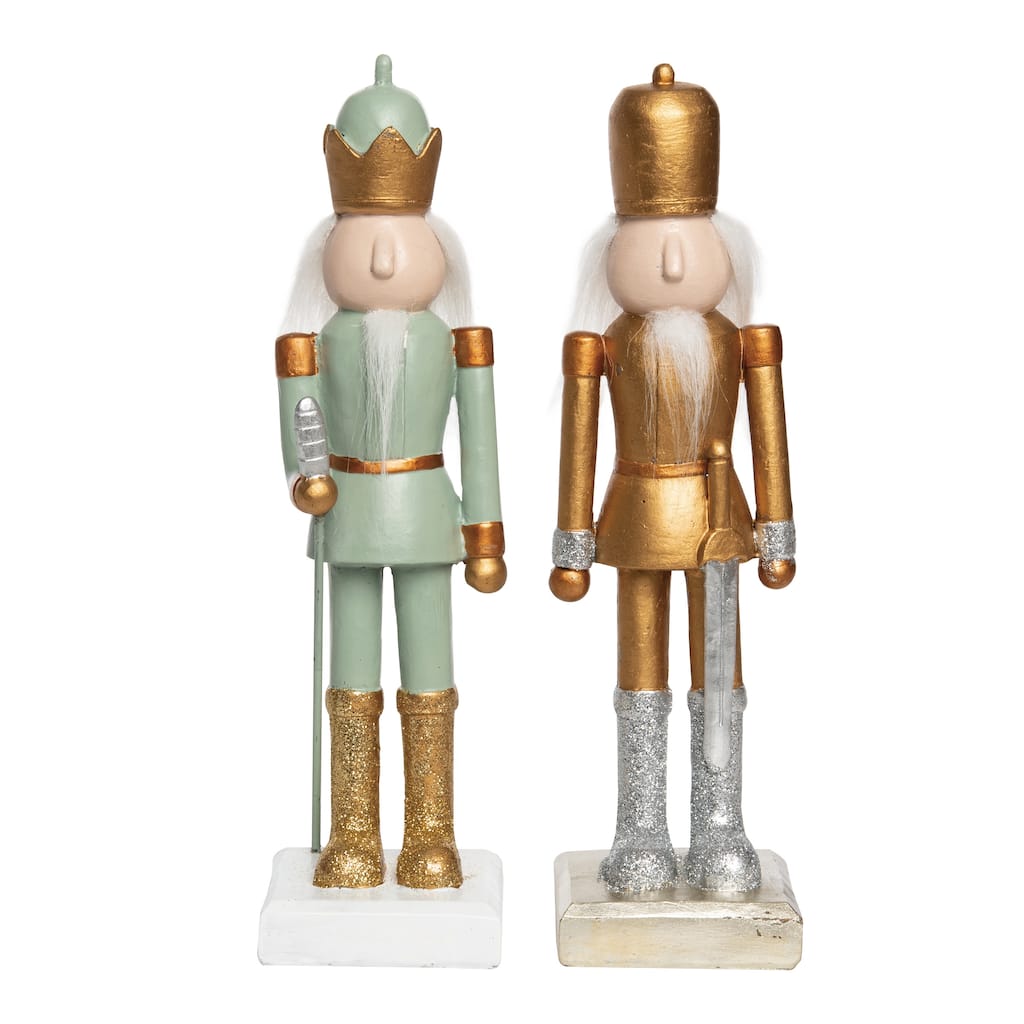 Transpac Resin Green & Gold Nutcracker Decor Set of 2 Christmas Home Decorations