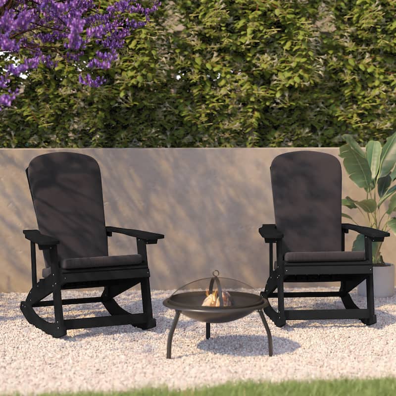 Indoor/Outdoor Rocking Adirondack Chairs with Cushions - Set of 2 - 29.5"W x 37.75"D x 39.5"H - Black/Gray