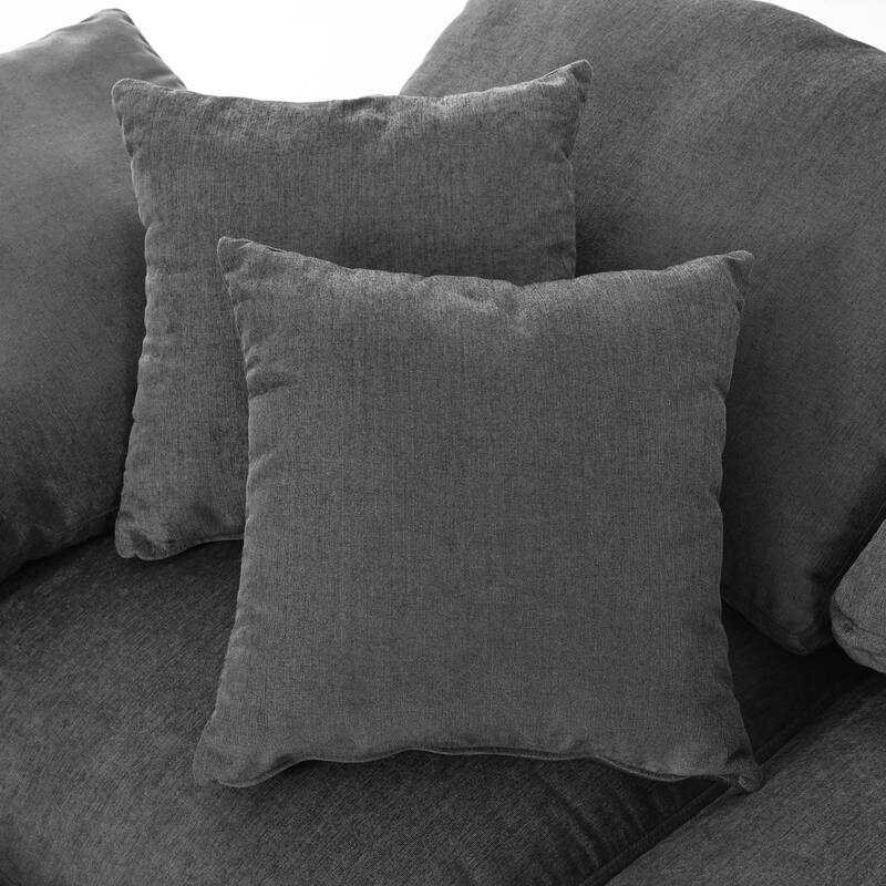 Grey 129.3" L-Shaped 7-Seater Sofa with Ottoman & Pillow