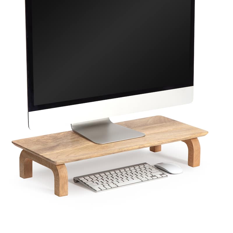 Jani Wood Monitor Stand Riser Desk - Ergonomic Design Stand, Desktop Organizer Table for Home, Office Workspace, Gaming Desk - Yellow
