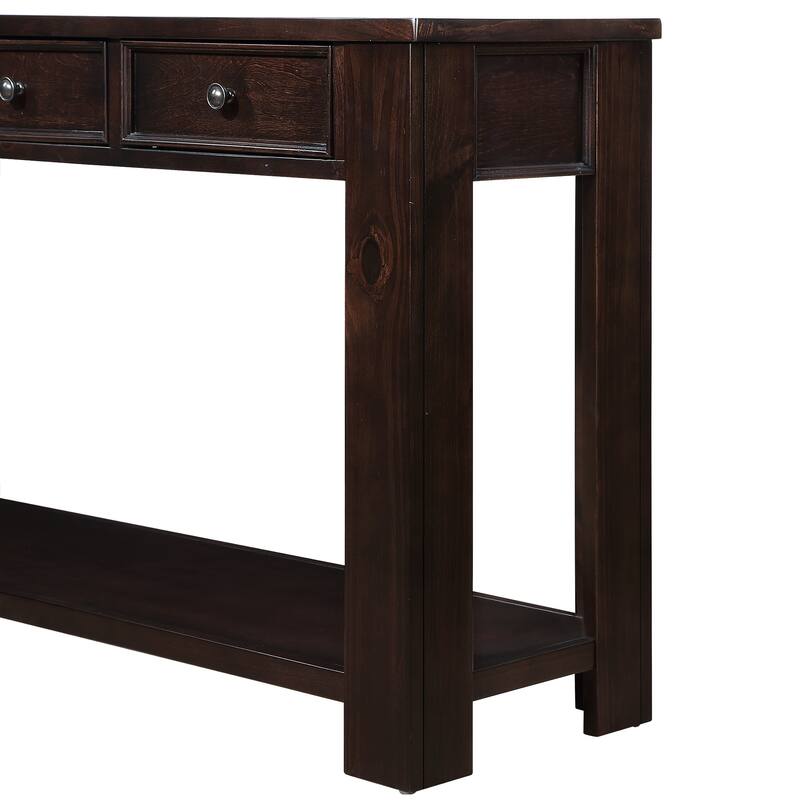 Pine Wood Console Table with 4 Drawers and Bottom Shelf for Entryway Hallway