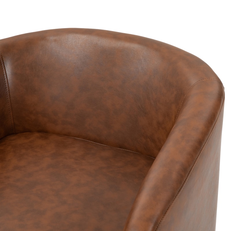 Faux Leather Wide Seat Swivel Barrel Chair