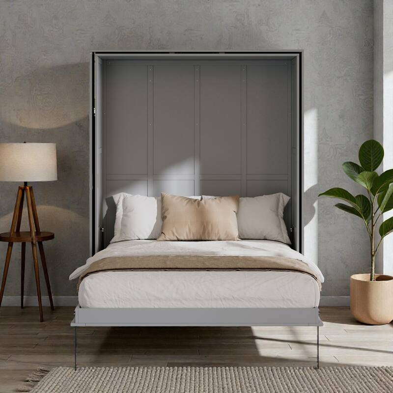 Rotating Queen Murphy Bed with Storage Shelves, 360 Degree Space Saving Wall Bed for Home Office