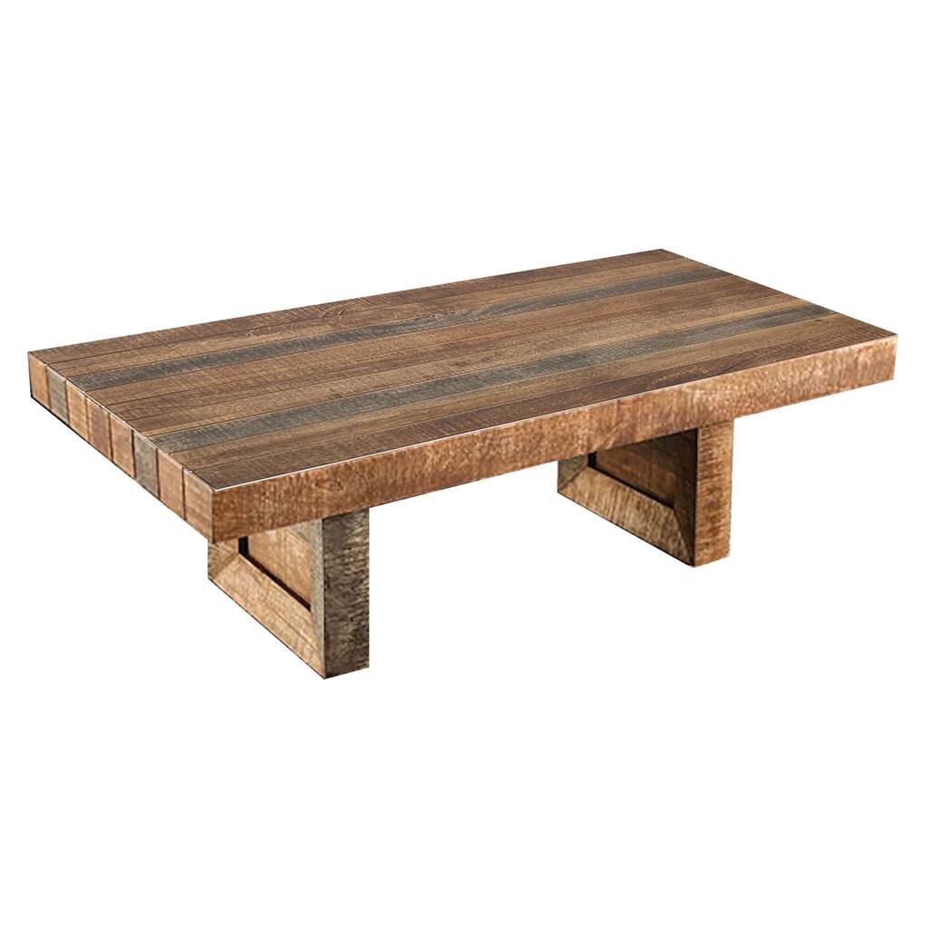 Agon 55 Inch Coffee Table, Mitered Corners, Mango Wood, Natural Brown
