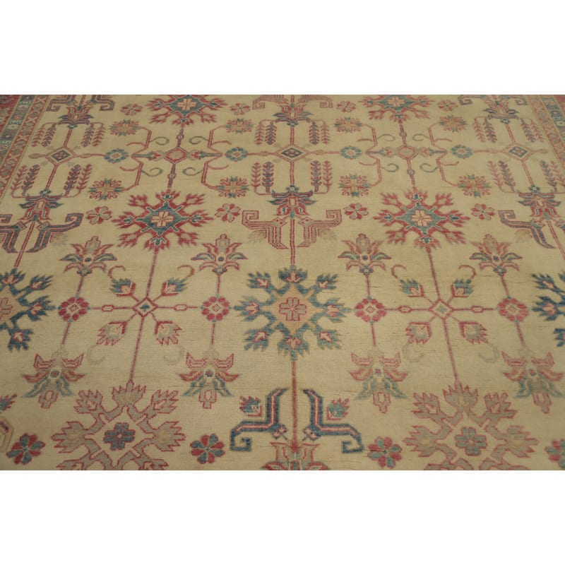 Hand Knotted Oriental 100% Wool Carpet Traditional Geometric Beige & Ivories Kazak Area Rug - 9' 6'' X 8' 3''