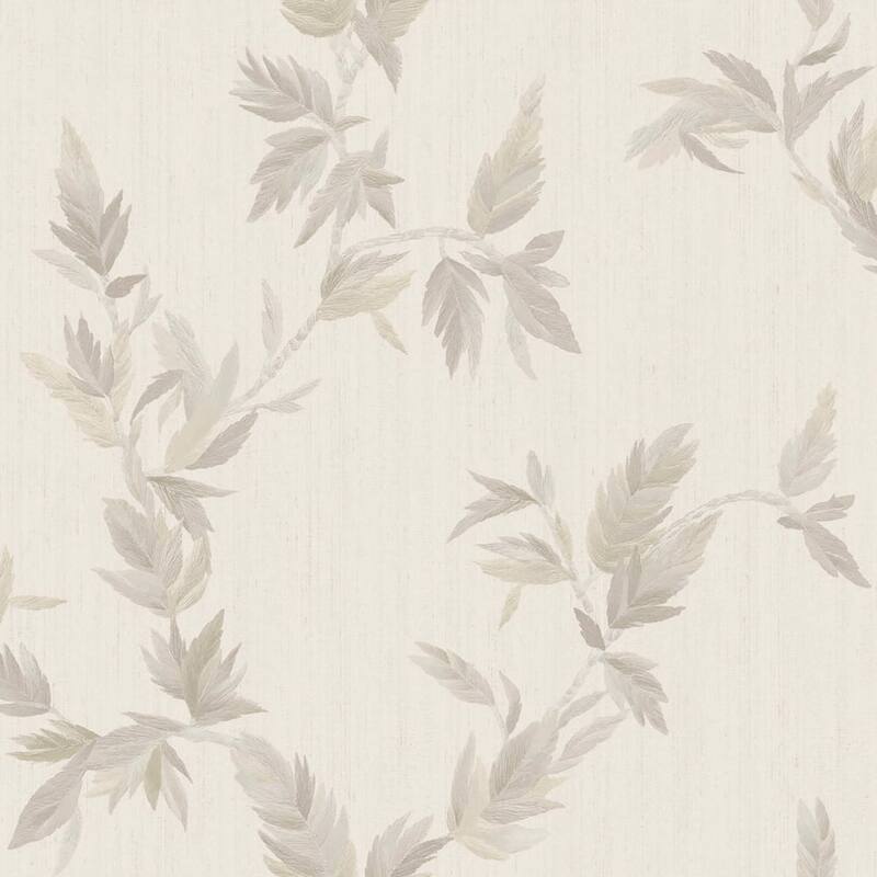 Galerie Wallcoverings Ornamenta Collection Thin Leaf Shimmer Finish Vinyl on Non-woven Wallpaper Roll - 33-feet long x 21-inches wide - Beige