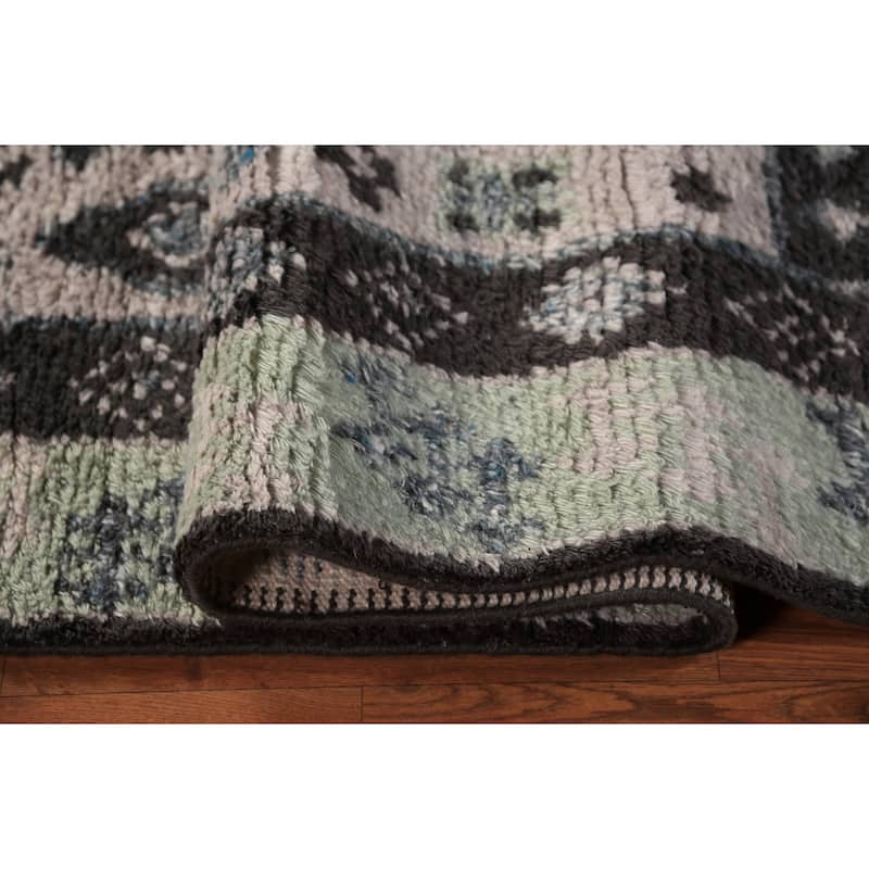 Geometric Plush Moroccan Shaggy Rug Hand-Knotted Wool Carpet - 4'11" x 8'3"