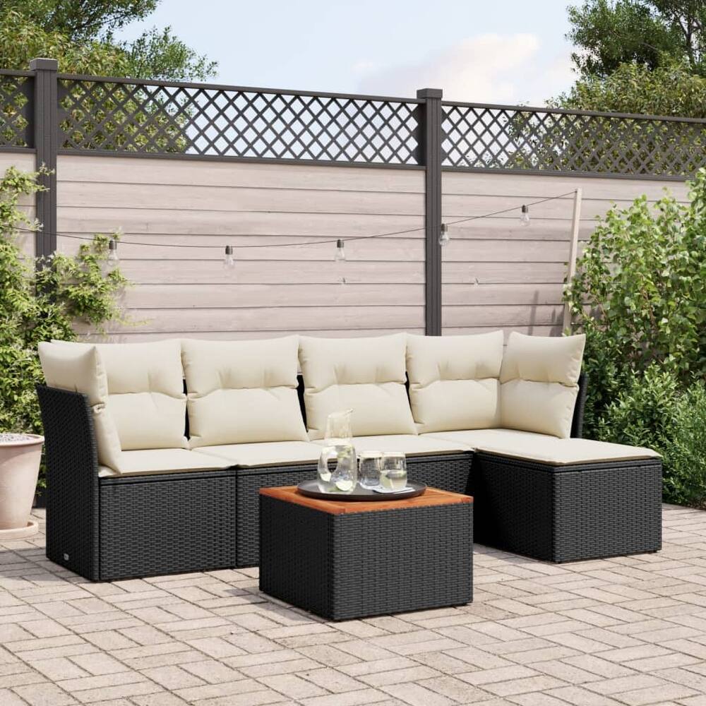vidaXL Patio Sofa Set with Cushions Outdoor Furniture 6 Piece Poly Rattan - 21.7 x 21.7 x 14.6