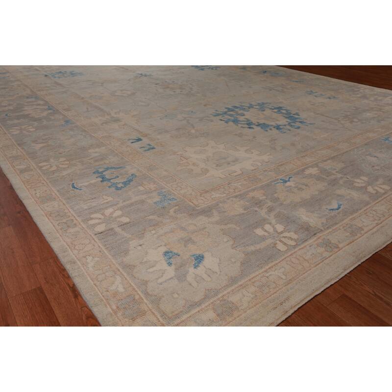 Hand Knotted Oriental 100% Wool Carpet Transitional All-Over Beige & Ivories Oushak Area Rug - 13' 11'' X 10' 1''
