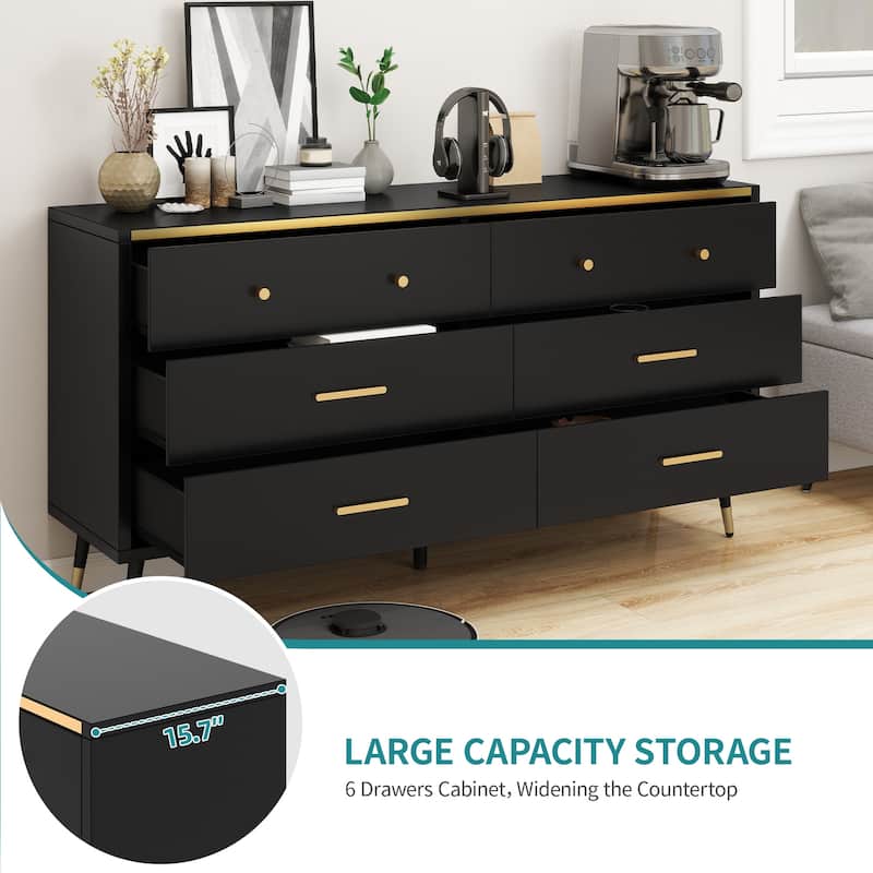 55" Wide Modern Wood 6 Drawers Dresser Chest of Drawers