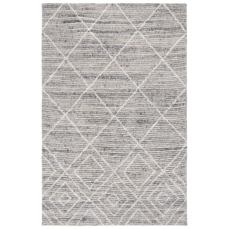 SAFAVIEH Handmade Kenya Þorveig Moroccan Boho Trellis Wool Rug - 6' Square - Grey/Ivory