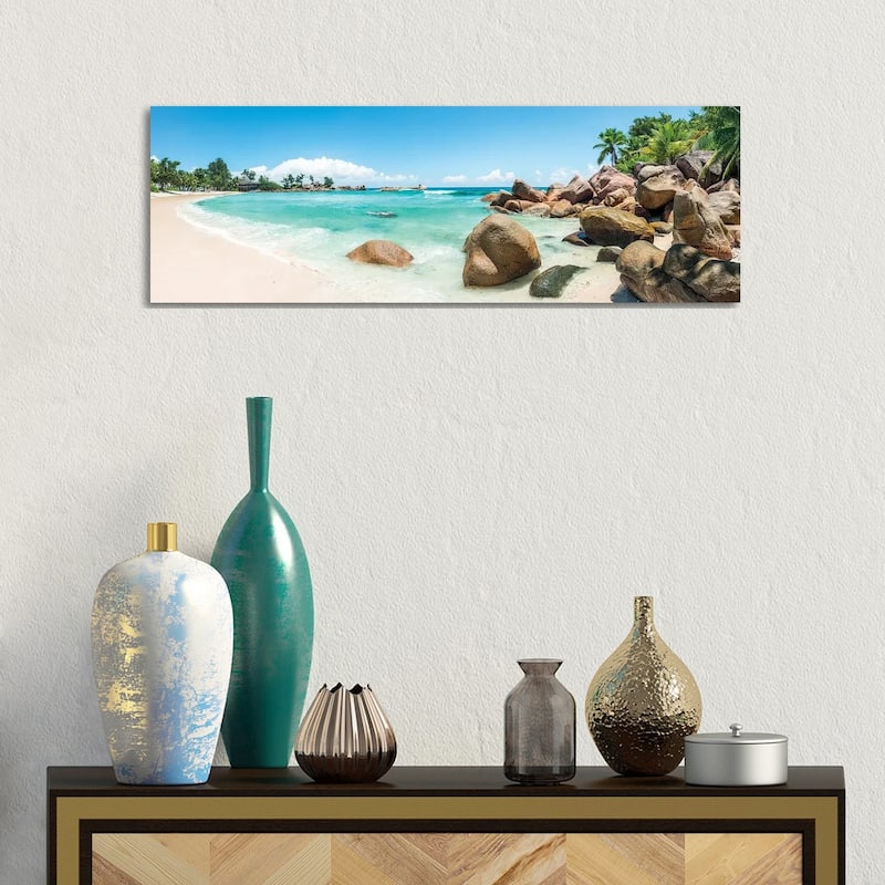 iCanvas "Panoramic View Of A Tropical Beach On The Island Of Praslin, Seychelles" by Jan Becke Canvas Print - 12x36x1.5