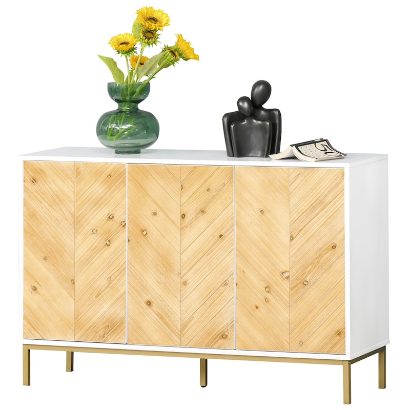 Push-to-Open Sideboard Buffet Cabinet, Kitchen Cabinet, Coffee Bar Cabinet with Chevron Pattern & Adjustable Shelf