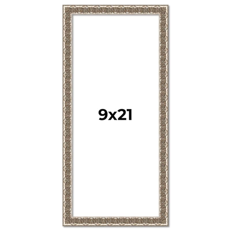 9x21 Frame Silver Versailles Ornate Solid Wood Picture Frame | 1 Inch