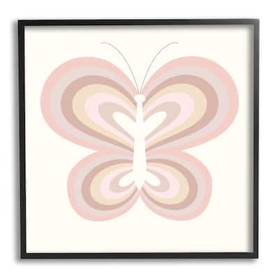 Stupell Kids' Pink Butterfly Illustration Striped Rainbow Wings Framed Wall Art