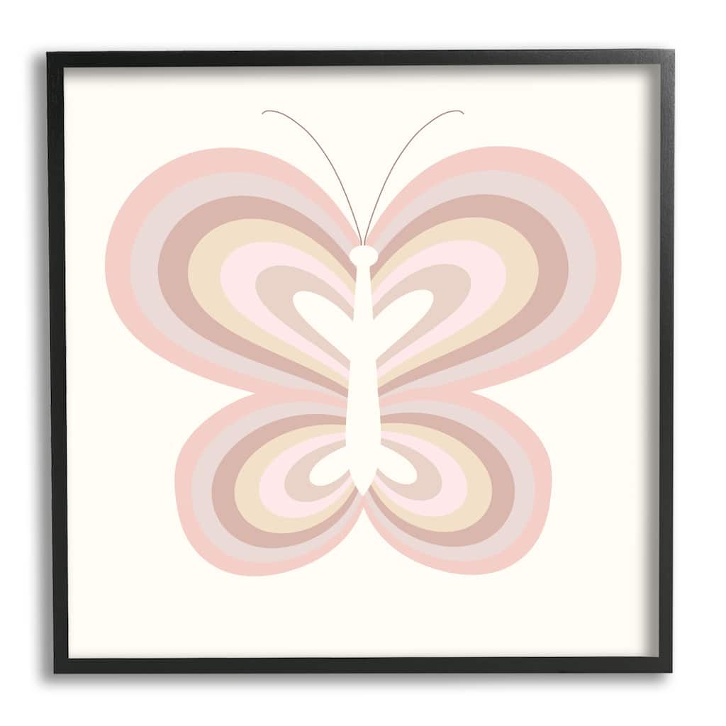 Stupell Kids' Pink Butterfly Illustration Striped Rainbow Wings Framed Wall Art