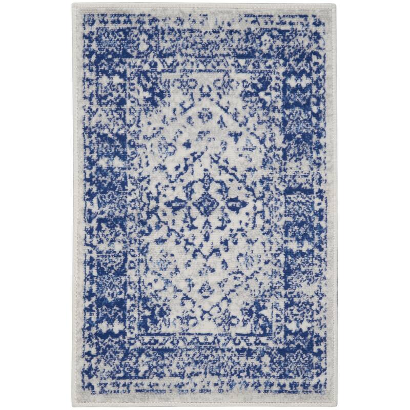 Nourison Whimsicle Boho Floral Geometric Ivory Navy Area Rug