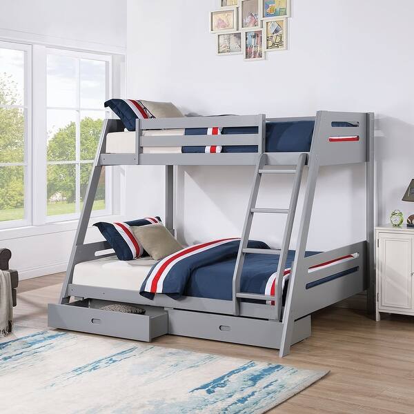 slide 2 of 9, Grey Twin over Twin/ Full Bunk Bed with Underbed Drawers
