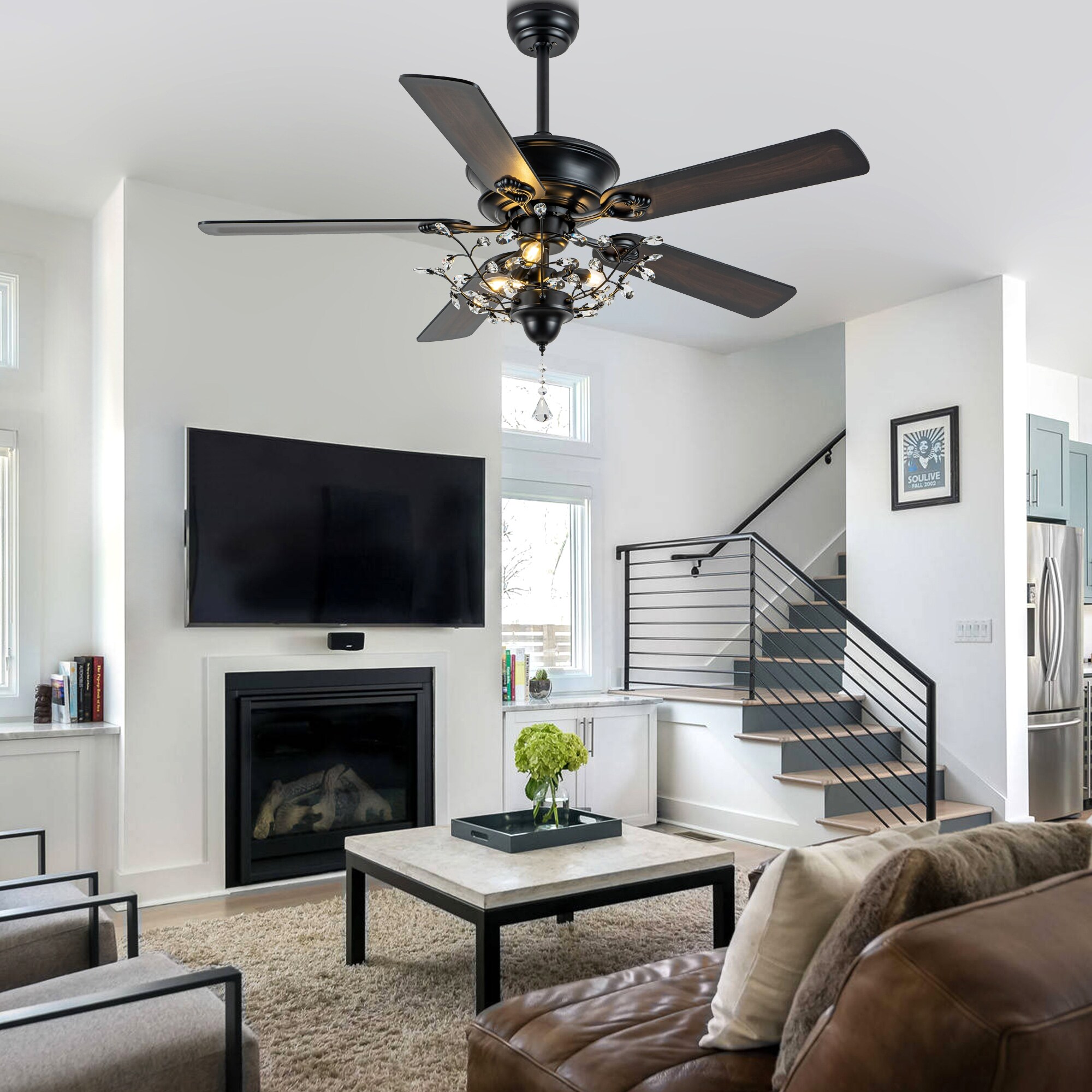Bella Depot 52-inch Modern Crystal Ceiling Fan with Light Kit and