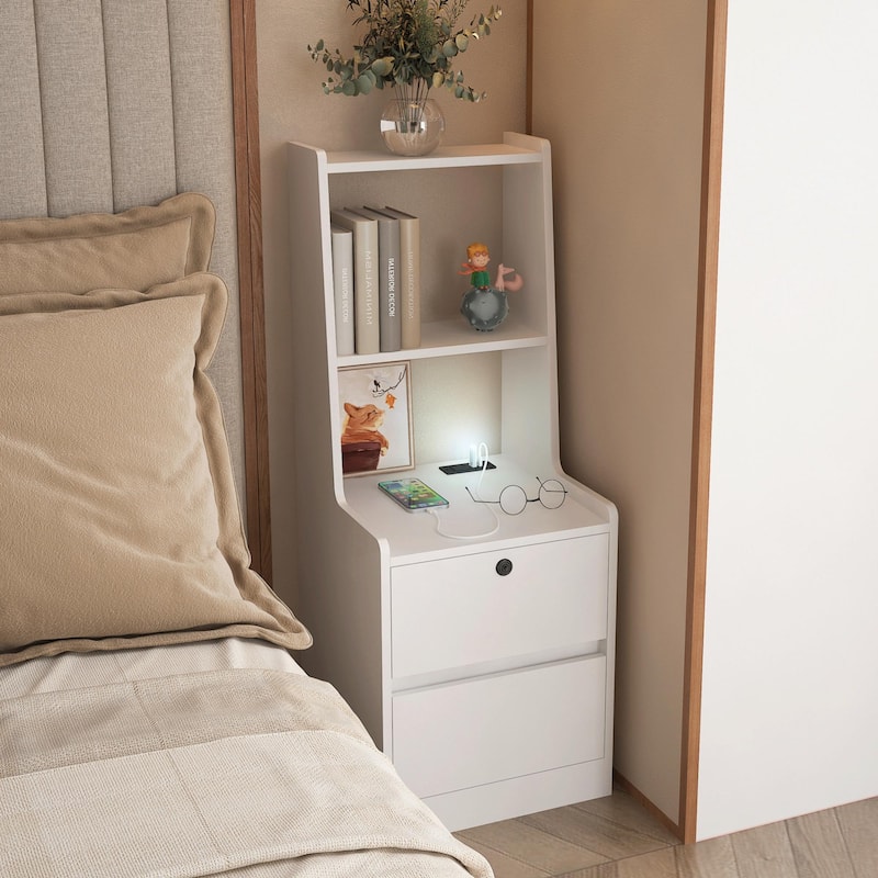 Modern Smart Nightstand with Charging Station and Night Light