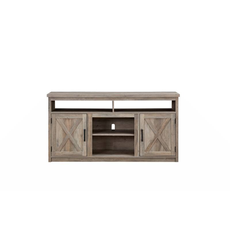 Farmhouse Barn door TV Media Stand Modern Entertainment Console for TV Up to 65" with Open and Closed Storage Space