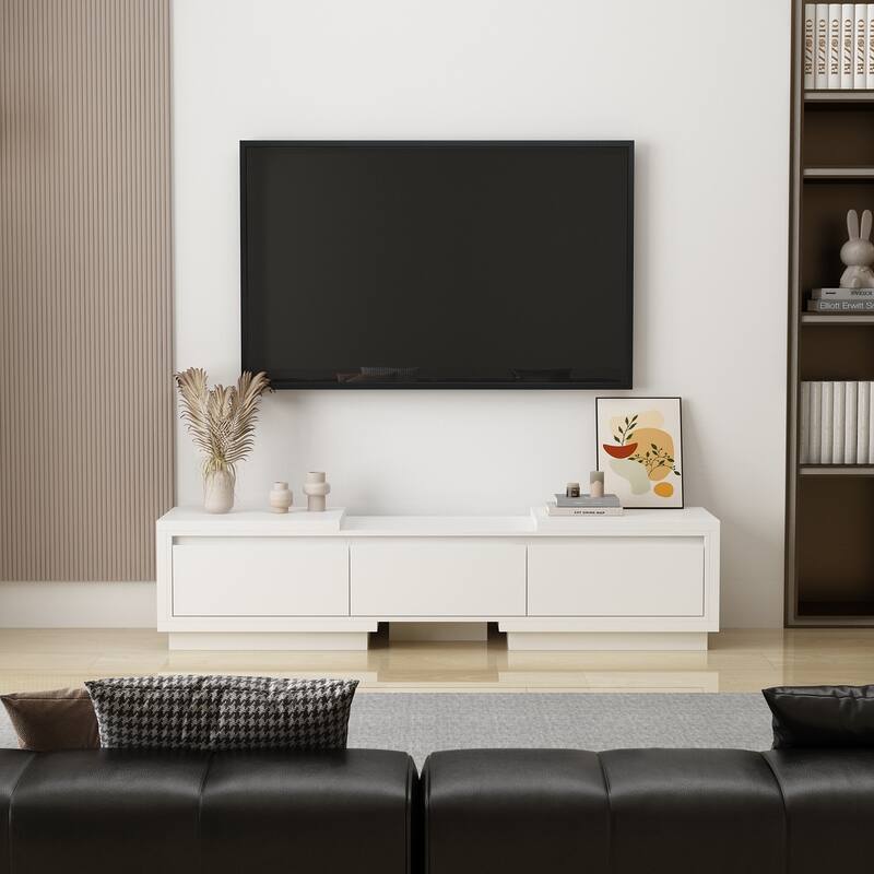 Modern Style Extendable TV Stand with 3Drawer White/Black 65.4"-106.3" Entertainment Center Table