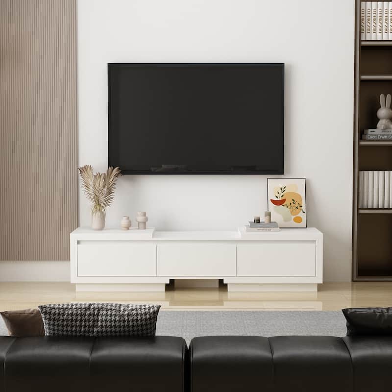 Modern Style Extendable TV Stand with 3Drawer White/Black 65.4"-106.3"