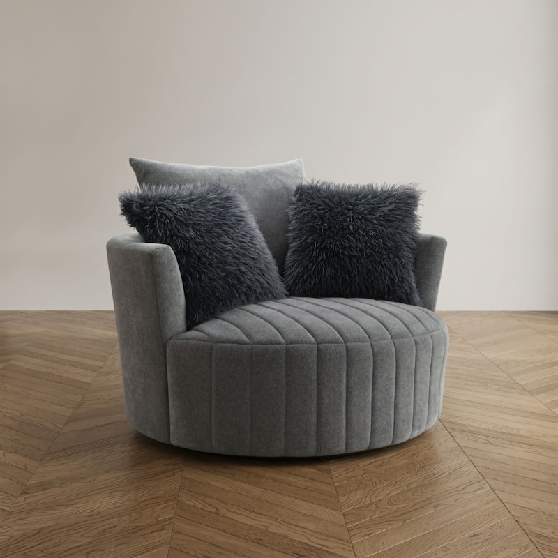 Furniture of America Arven Modern 45-inch Fabric Vertical Channel Swivel Accent Chair - Dark Grey