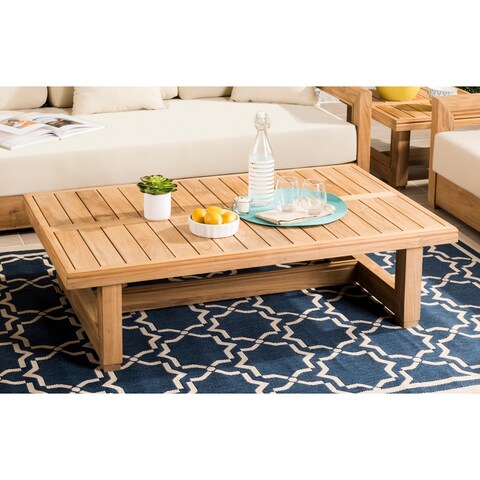 SAFAVIEH Couture Outdoor Montford Teak Commercial Grade Coffee Table - 50 IN W x 31 IN D x 13 IN H
