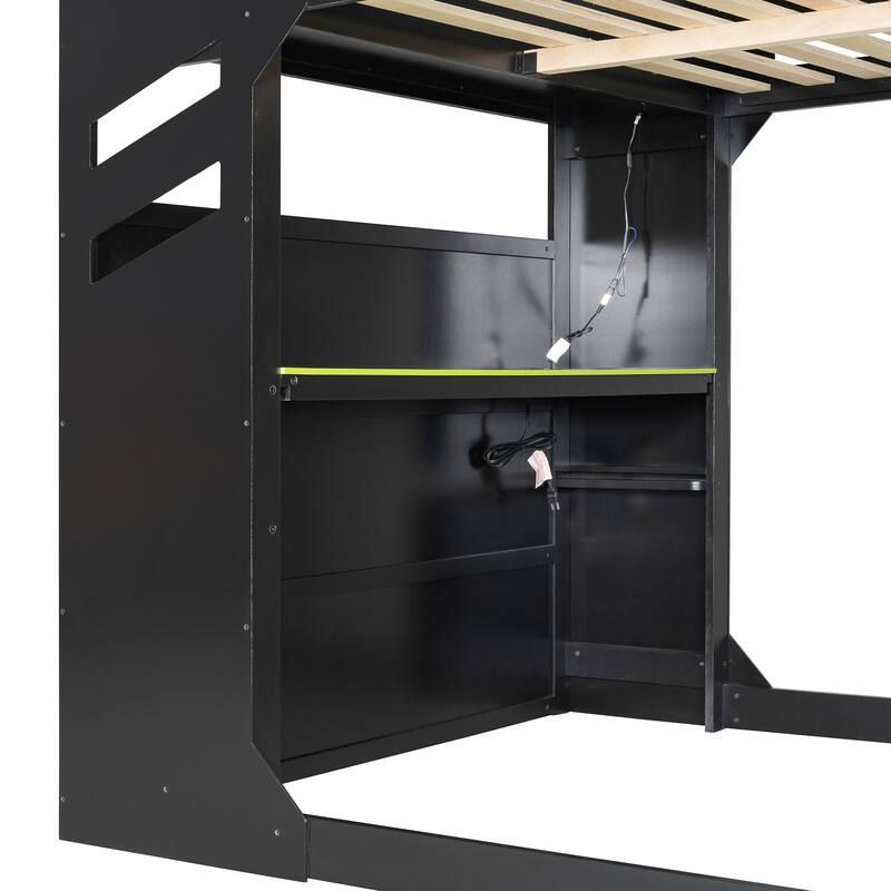 Full Size Gamer Loft Bed with Adjustable Desk, RGB Light Strip and Charging Station by Harper&Bright Designs