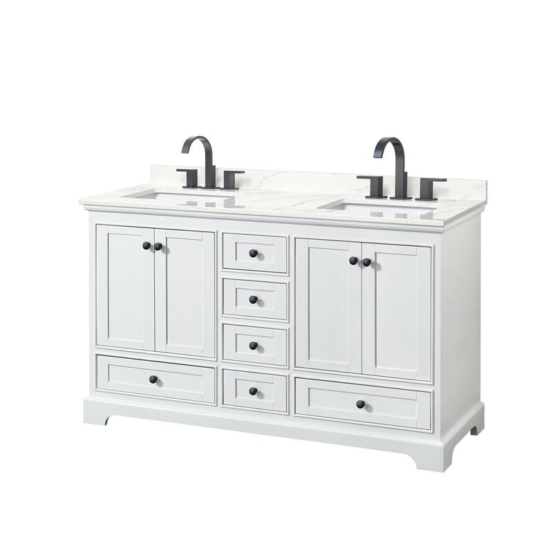 Wyndham Collection WCS202060D-QTZ-US3MXX Deborah 60" Free Standing - White / Giotto Quartz Top / Matte Black Hardware
