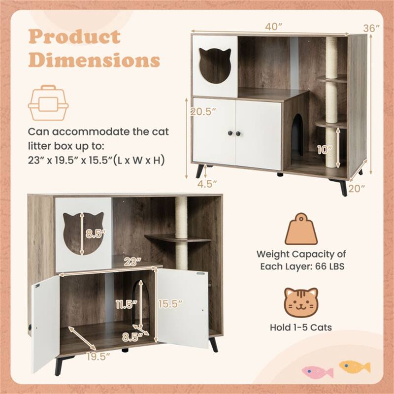 Cat Litter Box With Cat Scratching Post, Cat Apartment, Cat House, Locker - 40" x 20" x 36"