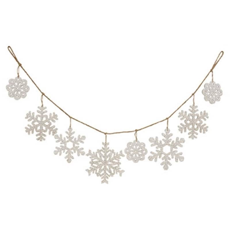 Glittered Snowflake Garland 4 Ft Winter Wall or Mantel Decor - Silver